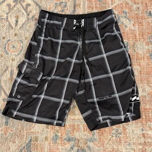 Billabong Black and White Plaid Board Shorts